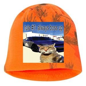 Rule 1 Always Boss Up Funny Cat Oddly Specific Dank Meme Kati - Camo Knit Beanie