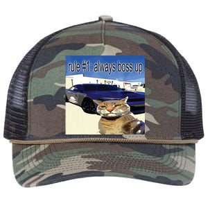 Rule 1 Always Boss Up Funny Cat Oddly Specific Dank Meme Retro Rope Trucker Hat Cap