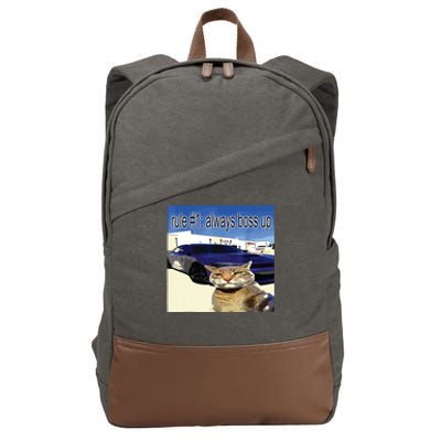 Rule 1 Always Boss Up Funny Cat Oddly Specific Dank Meme Cotton Canvas Backpack