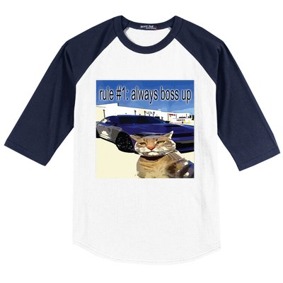 Rule 1 Always Boss Up Funny Cat Oddly Specific Dank Meme Baseball Sleeve Shirt