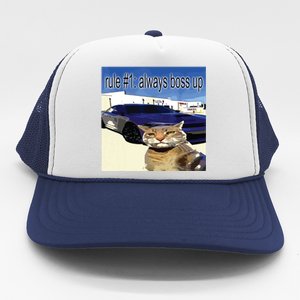 Rule 1 Always Boss Up Funny Cat Oddly Specific Dank Meme Trucker Hat