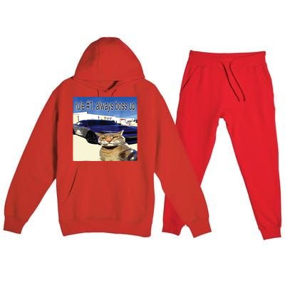 Rule 1 Always Boss Up Funny Cat Oddly Specific Dank Meme Premium Hooded Sweatsuit Set