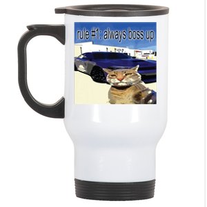 Rule 1 Always Boss Up Funny Cat Oddly Specific Dank Meme Stainless Steel Travel Mug