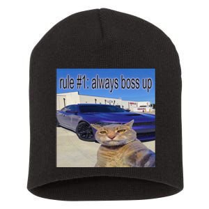 Rule 1 Always Boss Up Funny Cat Meme Short Acrylic Beanie