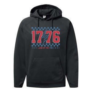 Retro 1776 America 4th Of July Usa Flag Fourth Of July Performance Fleece Hoodie