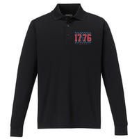 Retro 1776 America 4th Of July Usa Flag Fourth Of July Performance Long Sleeve Polo