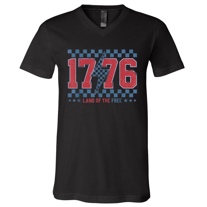 Retro 1776 America 4th Of July Usa Flag Fourth Of July V-Neck T-Shirt