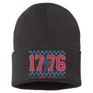 Retro 1776 America 4th Of July Usa Flag Fourth Of July Sustainable Knit Beanie