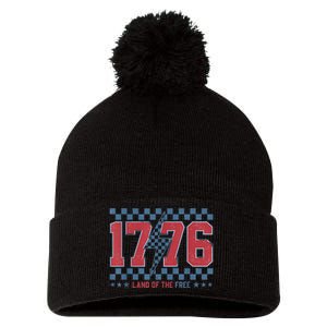 Retro 1776 America 4th Of July Usa Flag Fourth Of July Pom Pom 12in Knit Beanie