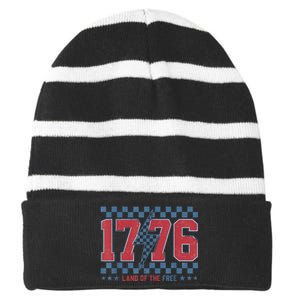 Retro 1776 America 4th Of July Usa Flag Fourth Of July Striped Beanie with Solid Band