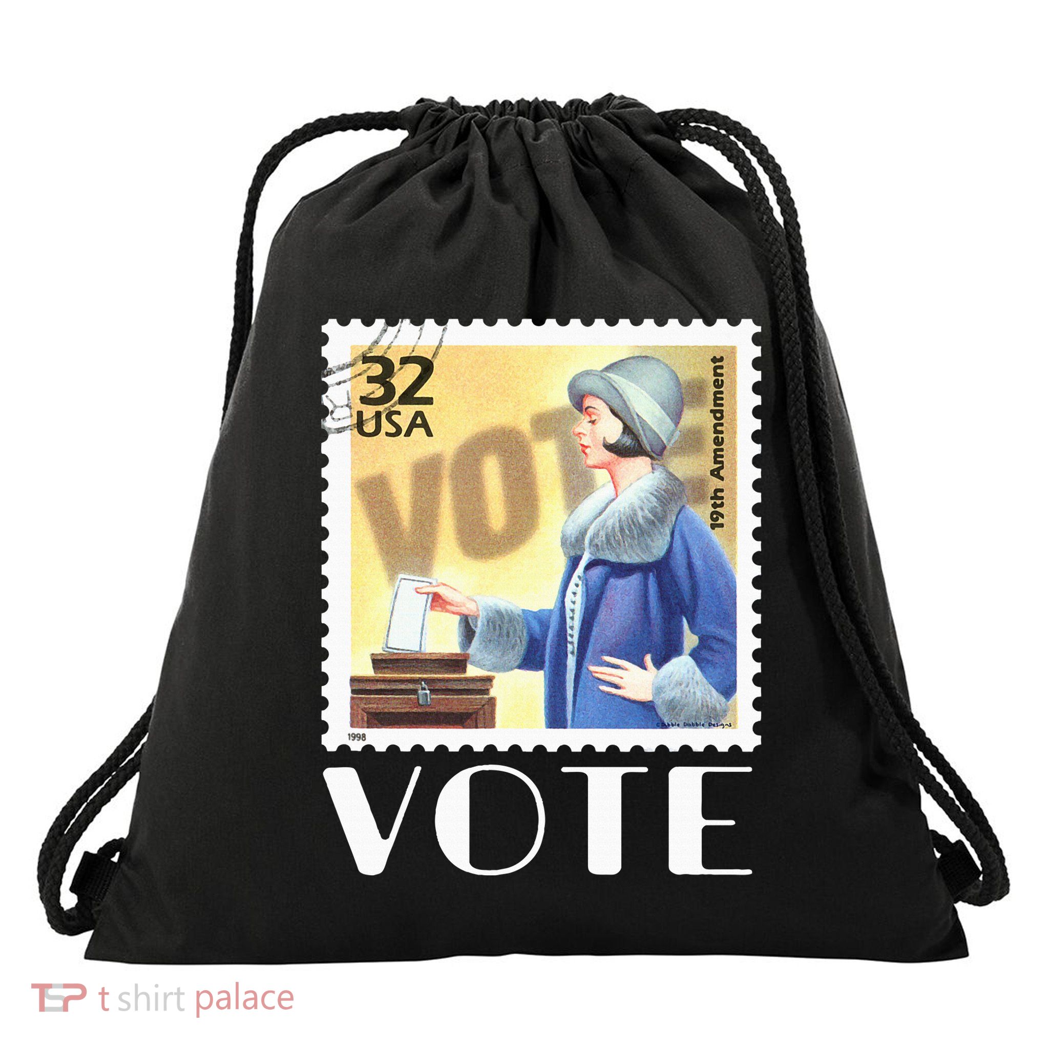 Retro 19th Amendment Stamp Women Rights Vote Drawstring Bag