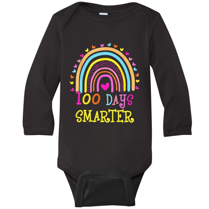 rainbow 100th Day of School Teacher smarter Baby Long Sleeve Bodysuit