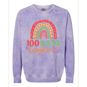 Rainbow 100 Days Brighter 100 Days Of School Groovy Retro Great Gift Colorblast Crewneck Sweatshirt