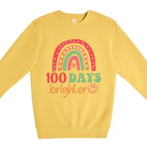 Rainbow 100 Days Brighter 100 Days Of School Groovy Retro Great Gift Premium Crewneck Sweatshirt