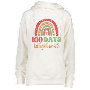 Rainbow 100 Days Brighter 100 Days Of School Groovy Retro Great Gift Womens Funnel Neck Pullover Hood