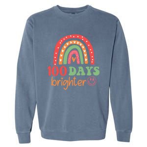 Rainbow 100 Days Brighter 100 Days Of School Groovy Retro Great Gift Garment-Dyed Sweatshirt