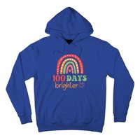 Rainbow 100 Days Brighter 100 Days Of School Groovy Retro Great Gift Hoodie