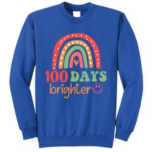 Rainbow 100 Days Brighter 100 Days Of School Groovy Retro Great Gift Sweatshirt