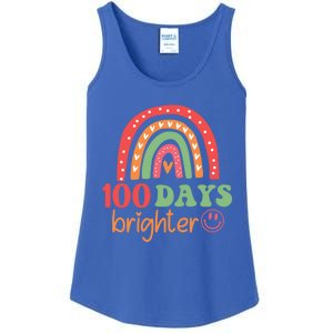 Rainbow 100 Days Brighter 100 Days Of School Groovy Retro Great Gift Ladies Essential Tank