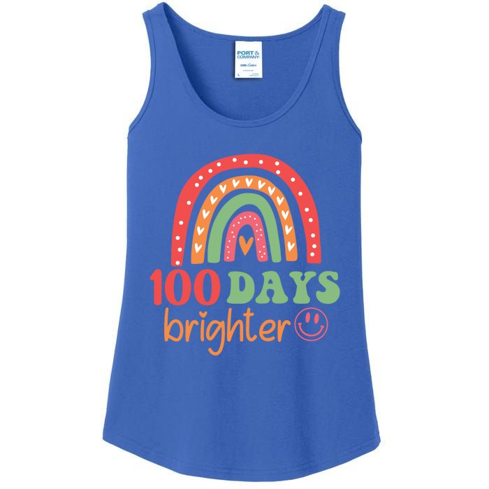 Rainbow 100 Days Brighter 100 Days Of School Groovy Retro Great Gift Ladies Essential Tank