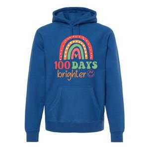 Rainbow 100 Days Brighter 100 Days Of School Groovy Retro Great Gift Premium Hoodie