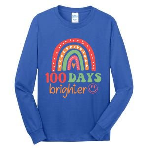 Rainbow 100 Days Brighter 100 Days Of School Groovy Retro Great Gift Tall Long Sleeve T-Shirt