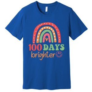 Rainbow 100 Days Brighter 100 Days Of School Groovy Retro Great Gift Premium T-Shirt