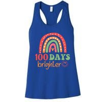 Rainbow 100 Days Brighter 100 Days Of School Groovy Retro Great Gift Women's Racerback Tank