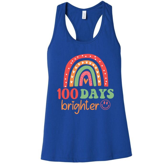 Rainbow 100 Days Brighter 100 Days Of School Groovy Retro Great Gift Women's Racerback Tank