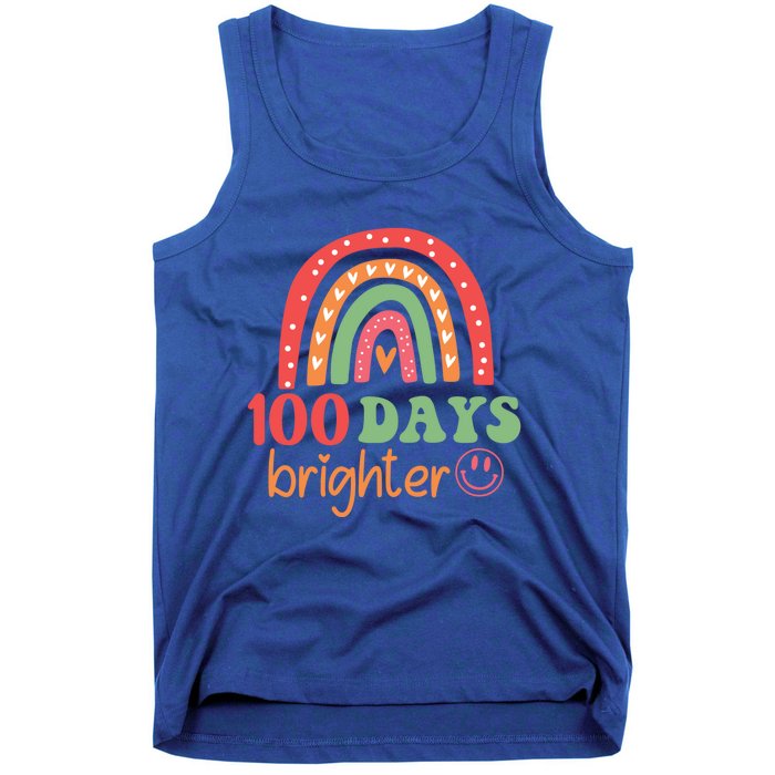 Rainbow 100 Days Brighter 100 Days Of School Groovy Retro Great Gift Tank Top