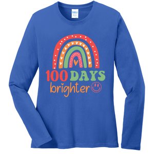 Rainbow 100 Days Brighter 100 Days Of School Groovy Retro Great Gift Ladies Long Sleeve Shirt