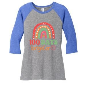 Rainbow 100 Days Brighter 100 Days Of School Groovy Retro Great Gift Women's Tri-Blend 3/4-Sleeve Raglan Shirt