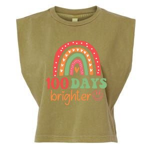 Rainbow 100 Days Brighter 100 Days Of School Groovy Retro Great Gift Garment-Dyed Women's Muscle Tee