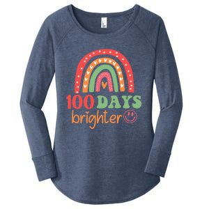 Rainbow 100 Days Brighter 100 Days Of School Groovy Retro Great Gift Women's Perfect Tri Tunic Long Sleeve Shirt