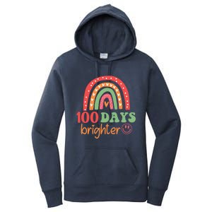 Rainbow 100 Days Brighter 100 Days Of School Groovy Retro Great Gift Women's Pullover Hoodie