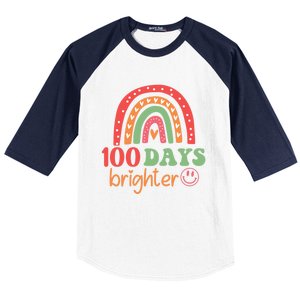 Rainbow 100 Days Brighter 100 Days Of School Groovy Retro Great Gift Baseball Sleeve Shirt