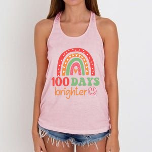 Rainbow 100 Days Brighter 100 Days Of School Groovy Retro Great Gift Women's Knotted Racerback Tank