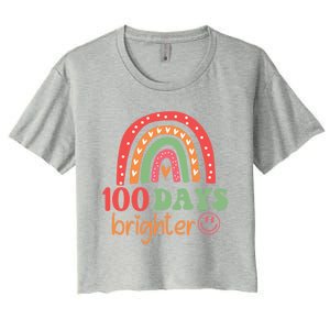 Rainbow 100 Days Brighter 100 Days Of School Groovy Retro Great Gift Women's Crop Top Tee