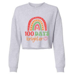 Rainbow 100 Days Brighter 100 Days Of School Groovy Retro Great Gift Cropped Pullover Crew