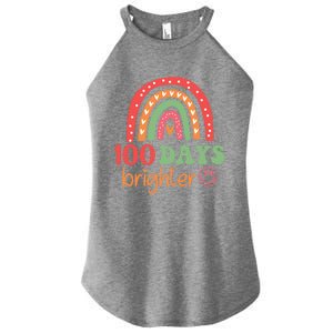 Rainbow 100 Days Brighter 100 Days Of School Groovy Retro Great Gift Women's Perfect Tri Rocker Tank