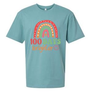 Rainbow 100 Days Brighter 100 Days Of School Groovy Retro Great Gift Sueded Cloud Jersey T-Shirt