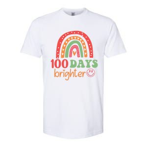 Rainbow 100 Days Brighter 100 Days Of School Groovy Retro Great Gift Softstyle CVC T-Shirt