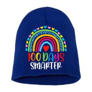 Rainbow 100 Days Of School 100 Days Smarter Gift Short Acrylic Beanie