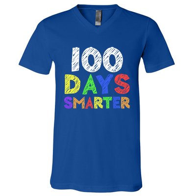 Retro 100 Days Of School 100 Days Smarter Brighter Meaningful Gift V-Neck T-Shirt