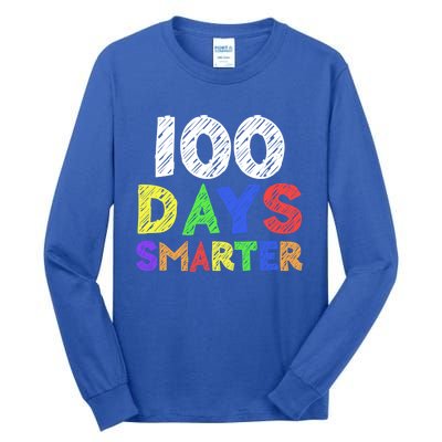 Retro 100 Days Of School 100 Days Smarter Brighter Meaningful Gift Tall Long Sleeve T-Shirt