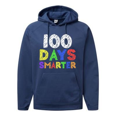 Retro 100 Days Of School 100 Days Smarter Brighter Meaningful Gift Performance Fleece Hoodie