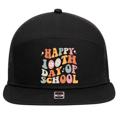 Retro 100th Day Of School Teachers Cute Happy 100 Days Gift 7 Panel Mesh Trucker Snapback Hat