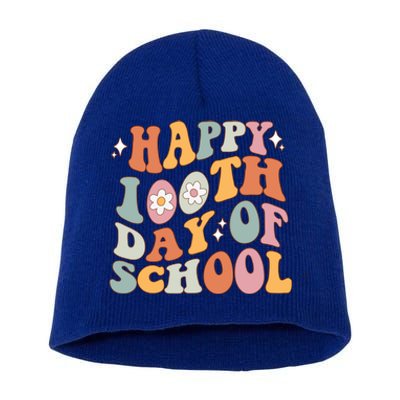 Retro 100th Day Of School Teachers Cute Happy 100 Days Gift Short Acrylic Beanie