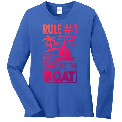 Rule 1 Dont Fall Off The Boat Sea Sailor Maritime Gift Ladies Long Sleeve Shirt