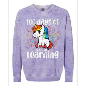 Retro 100 Days Of Magical Learning Unicorn 100th Day Colorblast Crewneck Sweatshirt